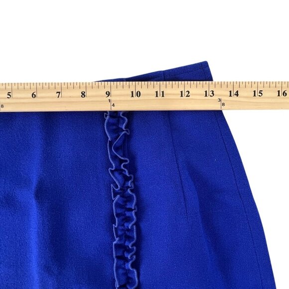 VTG Women 6 Wool Skirt Set Blue Ruffle Retro Business Church USA Noviello Bloom - Picture 11 of 14